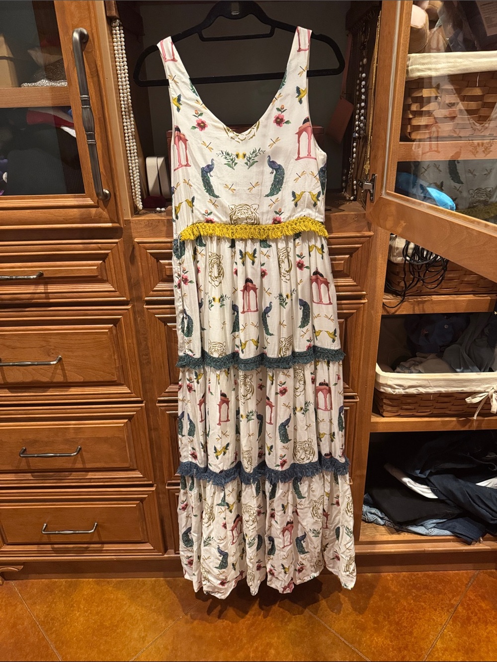 Boho White Maxi Dress with Multicolors and Pockets - Picture 5 of 5